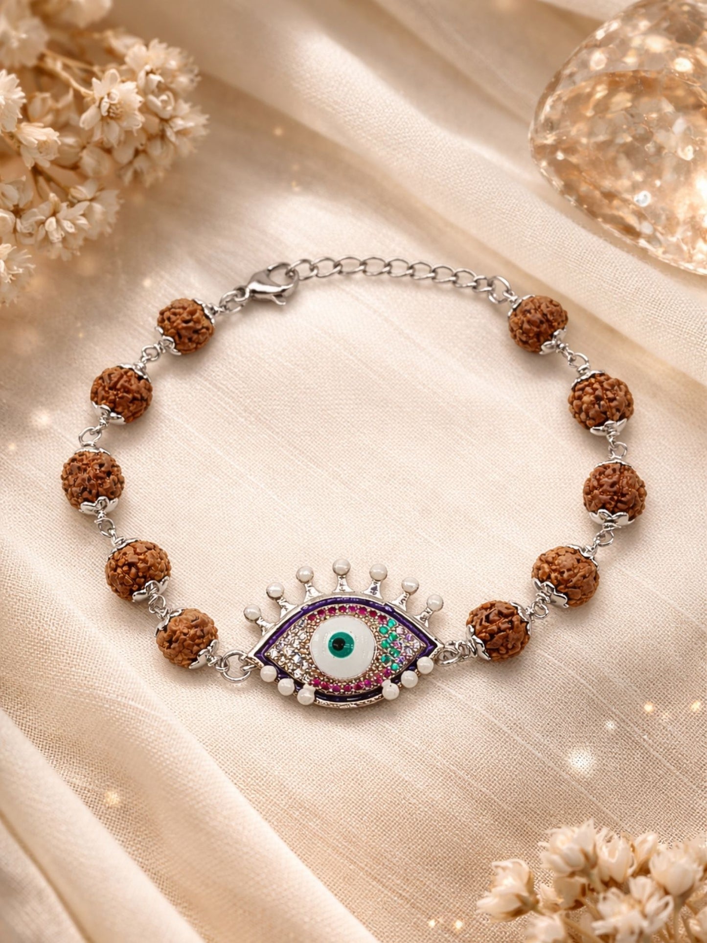 Men’s Rudraksha Rakhi Bracelet with Evil Eye Charm
