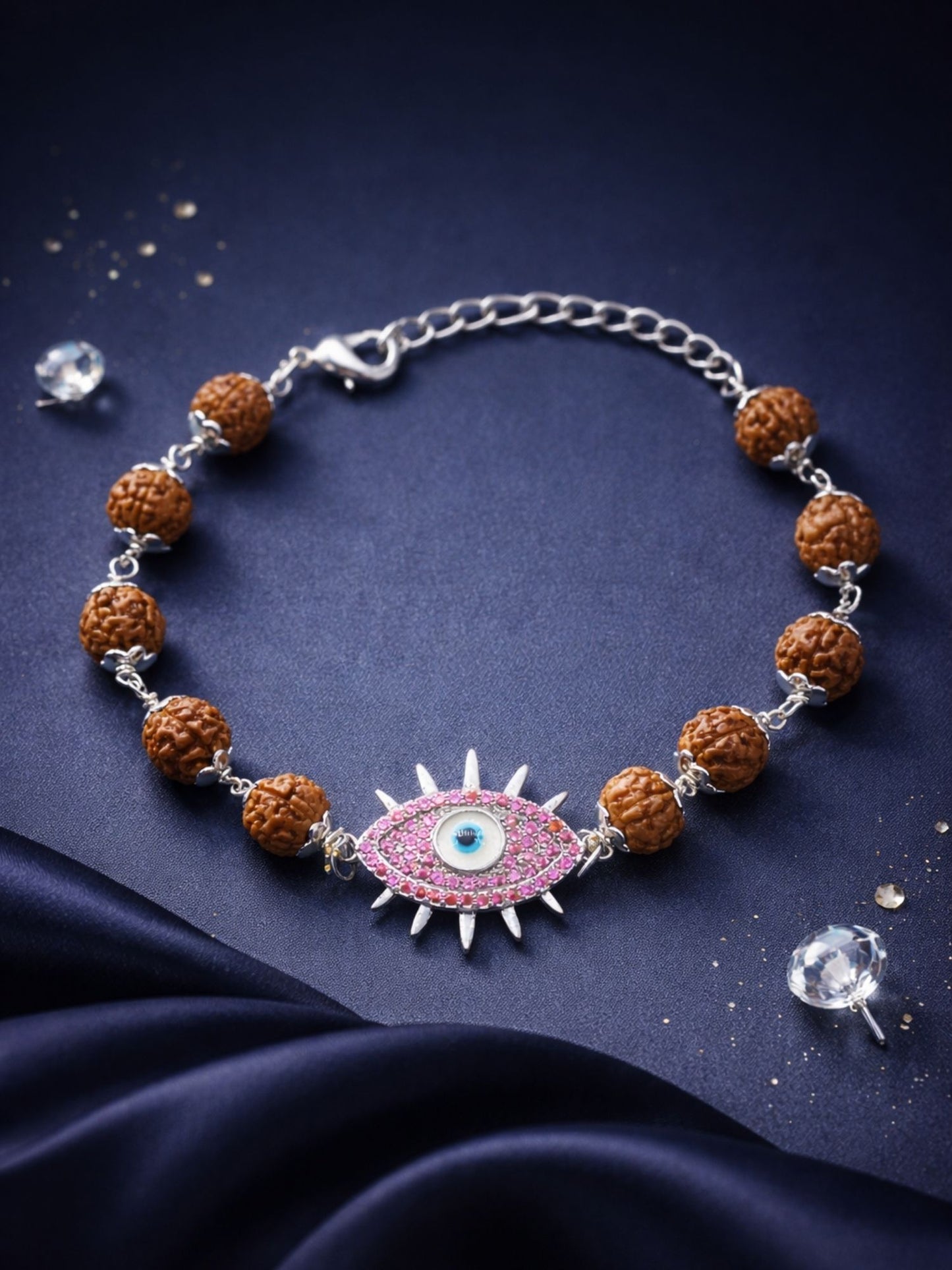 Rudraksha Evil Eye Rakhi Bracelet for Men – Silver Plated