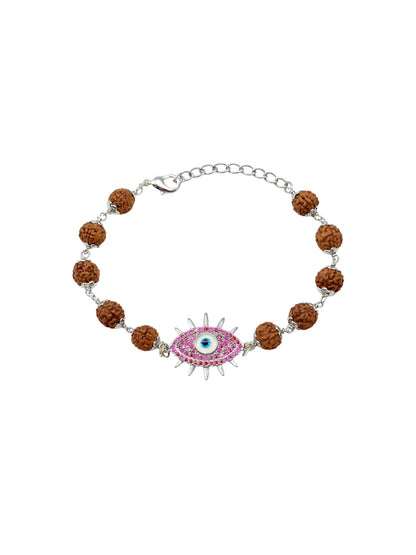 Rudraksha Evil Eye Rakhi Bracelet for Men – Silver Plated