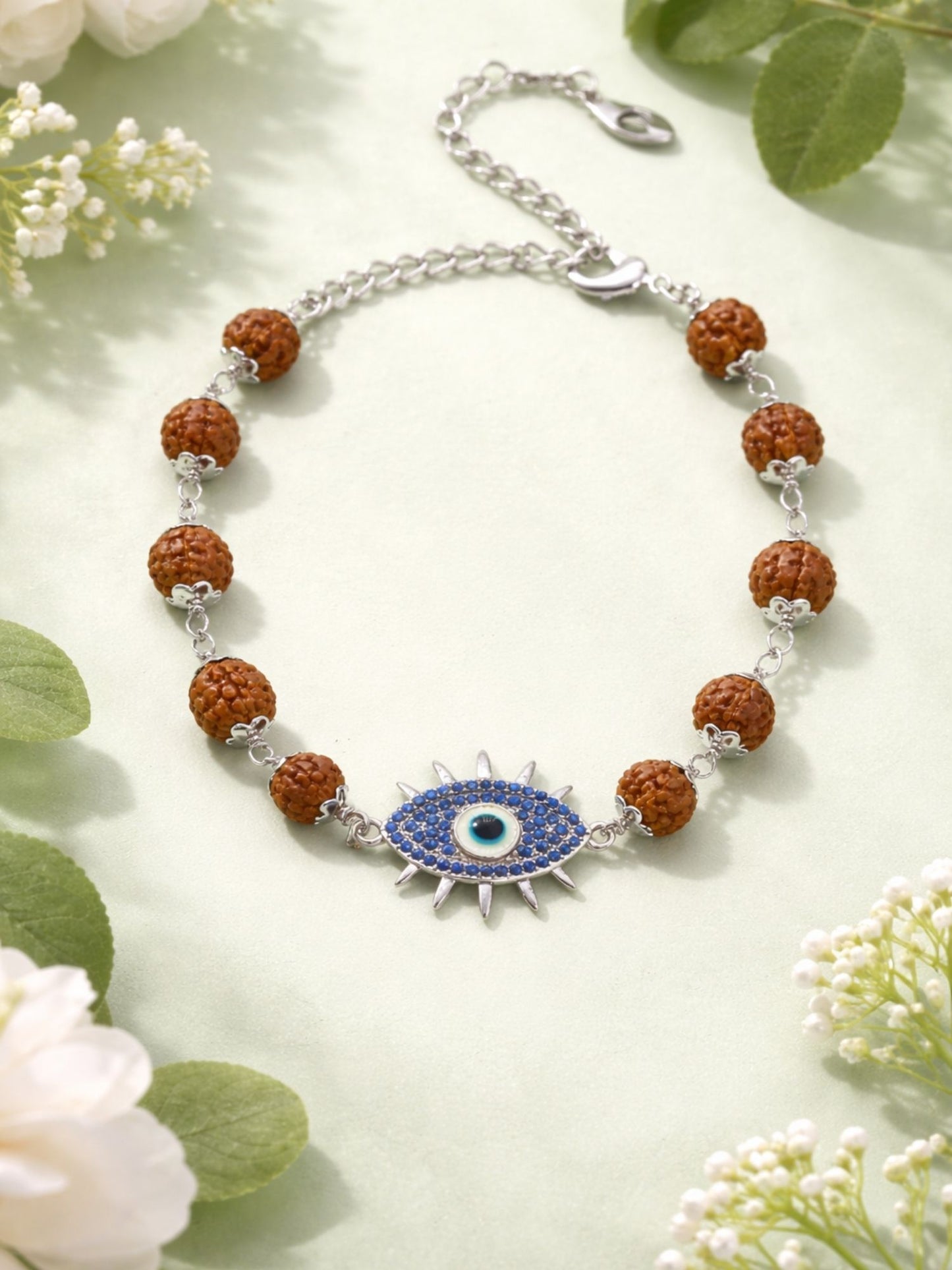 Rudraksha Rakhi Bracelet for Men with Evil Eye Charm