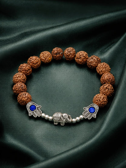 Rudraksha Rakhi Bracelet for Men with Silver Elephant Charm
