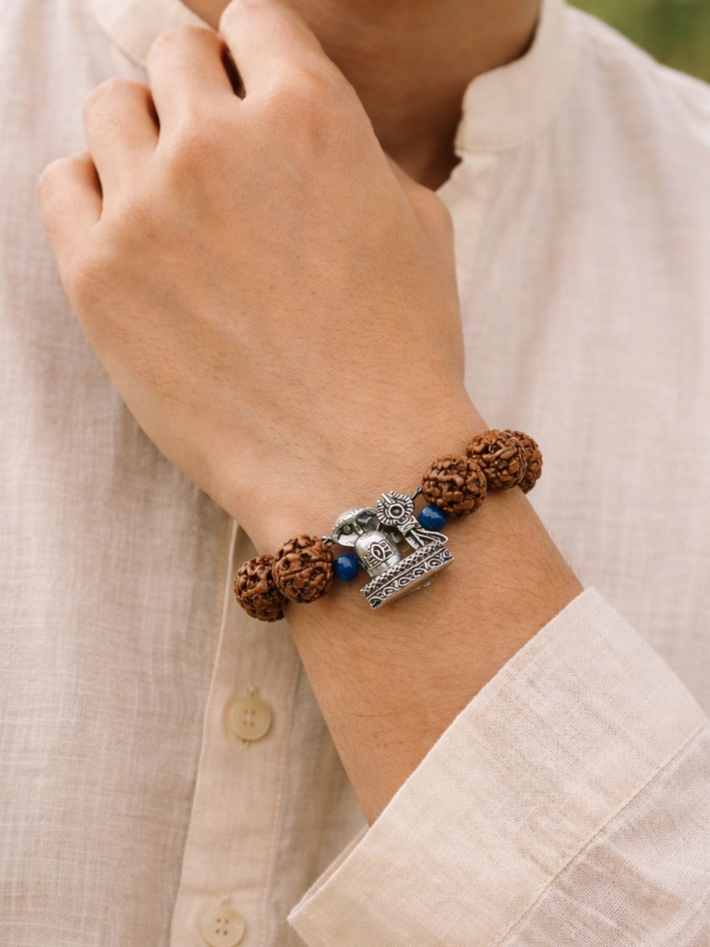 Rudraksha Rakhi Bracelet for Men with Shivling Charm