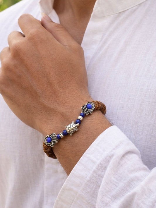 Rudraksha Rakhi Bracelet for Men with Hamsa Charms