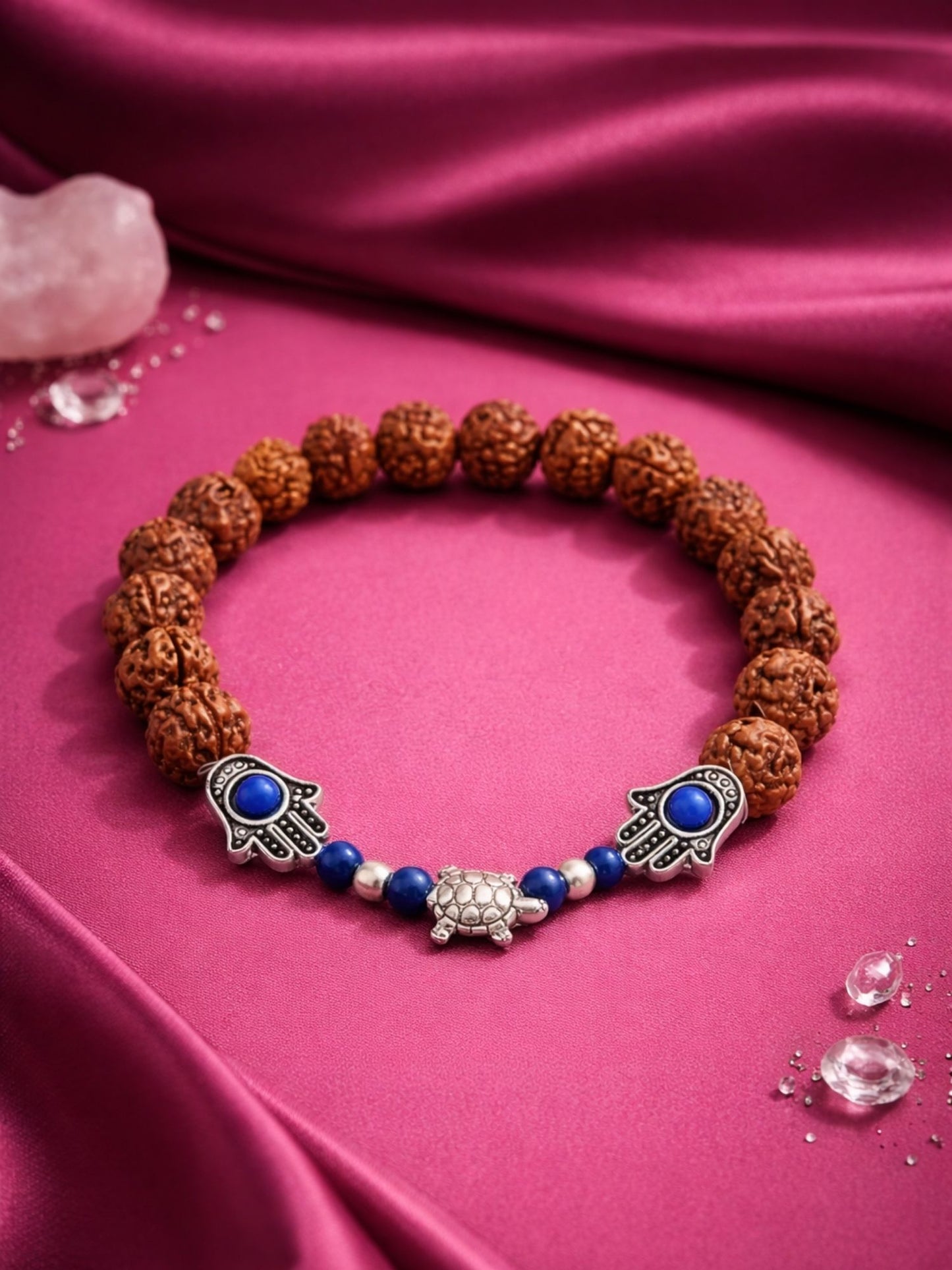 Rudraksha Rakhi Bracelet for Men with Hamsa Charms