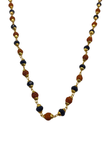 Gold Plated Rudraksha Mala Mens Jewelry Big Black Crystal Bead Design Necklace