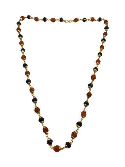 Gold Plated Rudraksha Mala Mens Jewelry Big Black Crystal Bead Design Necklace