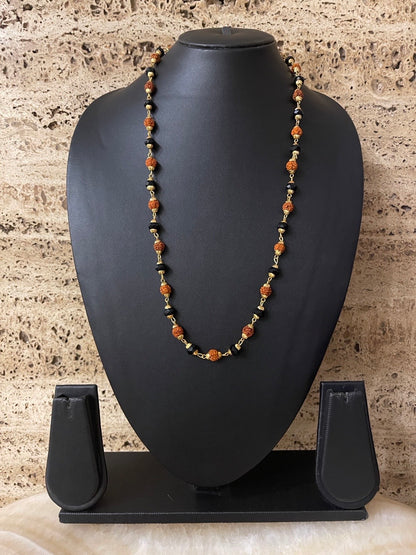Gold Plated Rudraksha Mala Small Black Crystal Bead Design Necklace