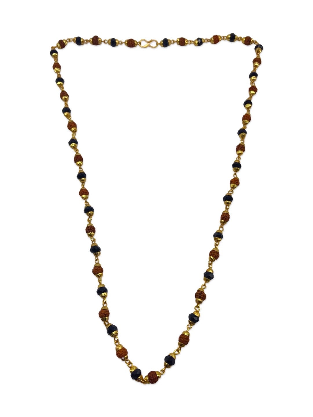 Gold Plated Rudraksha Mala Small Black Crystal Bead Design Necklace