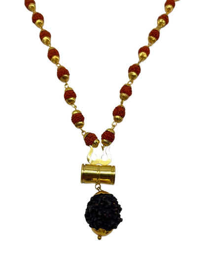 Gold Plated Rudraksha Trishul Damaru Design Chain Necklace