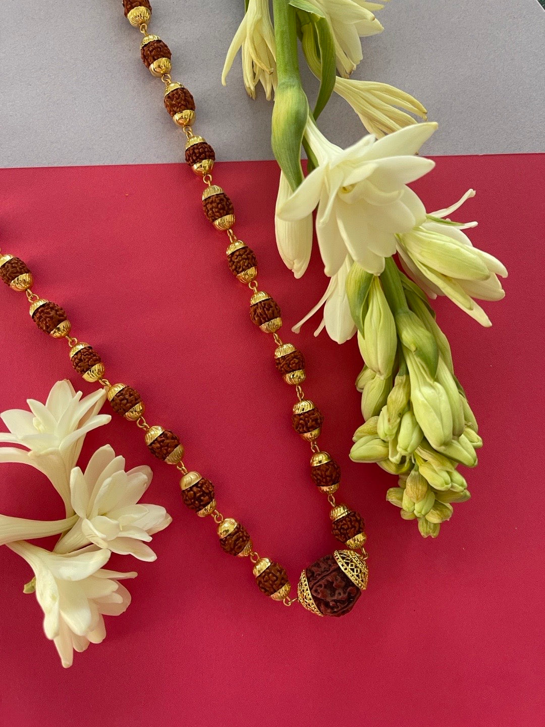 Gold Plated Rudraksha Mala With Big Round Rudraksha
