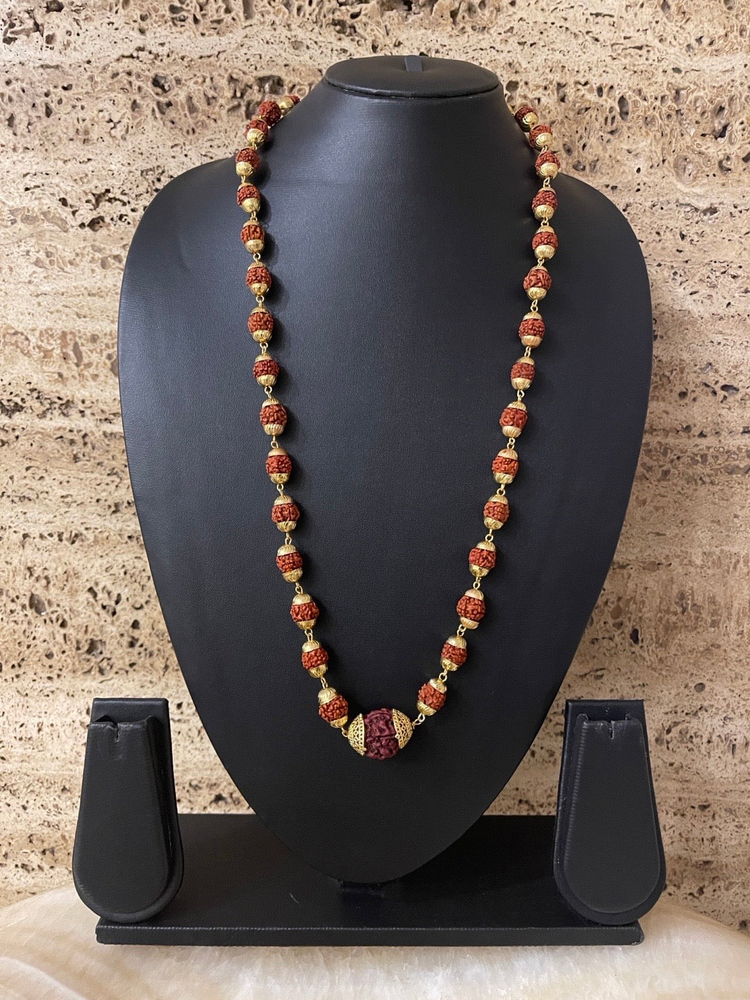 Gold Plated Rudraksha Mala With Big Round Rudraksha