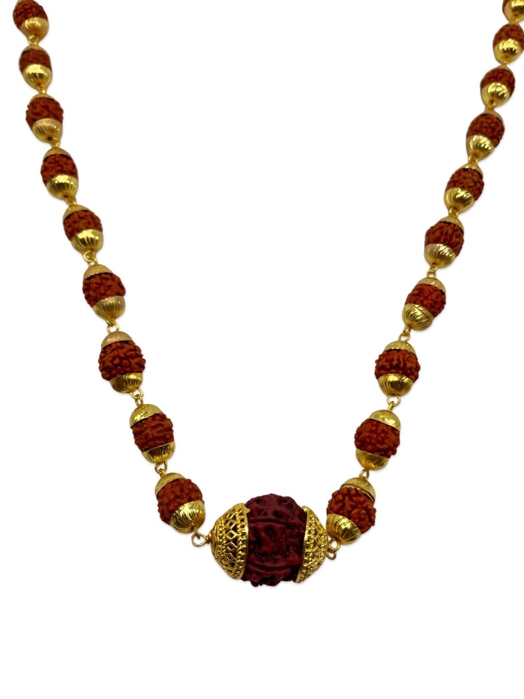 Gold Plated Rudraksha Mala With Big Round Rudraksha