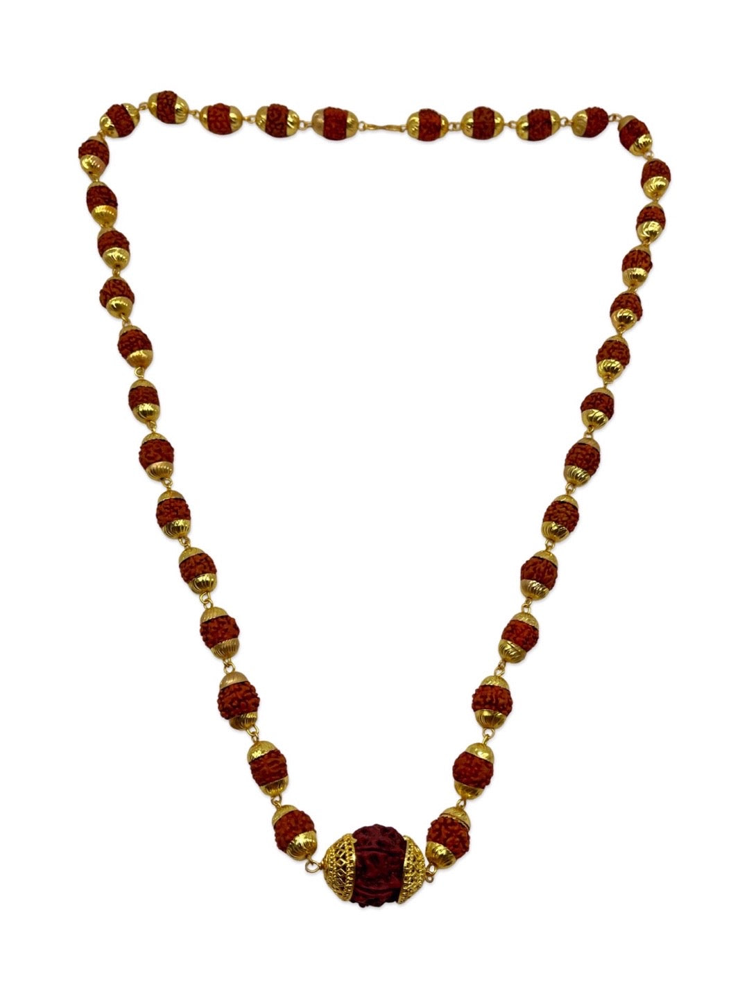 Gold Plated Rudraksha Mala With Big Round Rudraksha