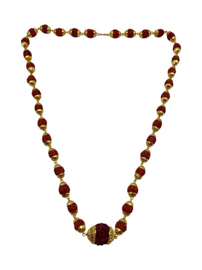 Gold Plated Rudraksha Mala With Big Round Rudraksha