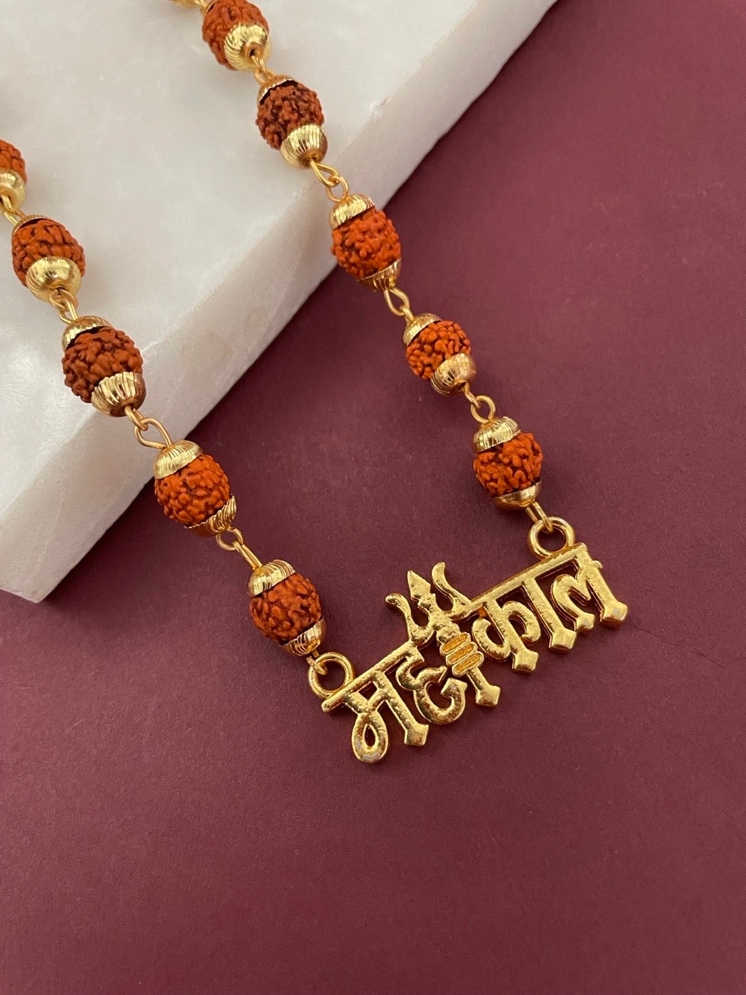 Gold Plated Rudraksha Mahakal Pendant Design Chain Necklace
