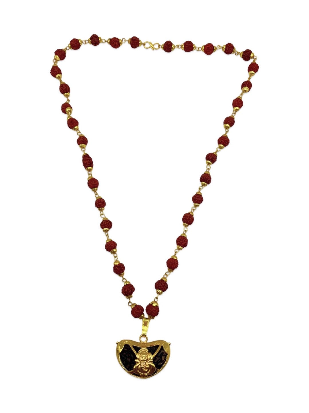 Gold Plated Rudraksha Mala Lord Ganesha Pendant Design Necklace
