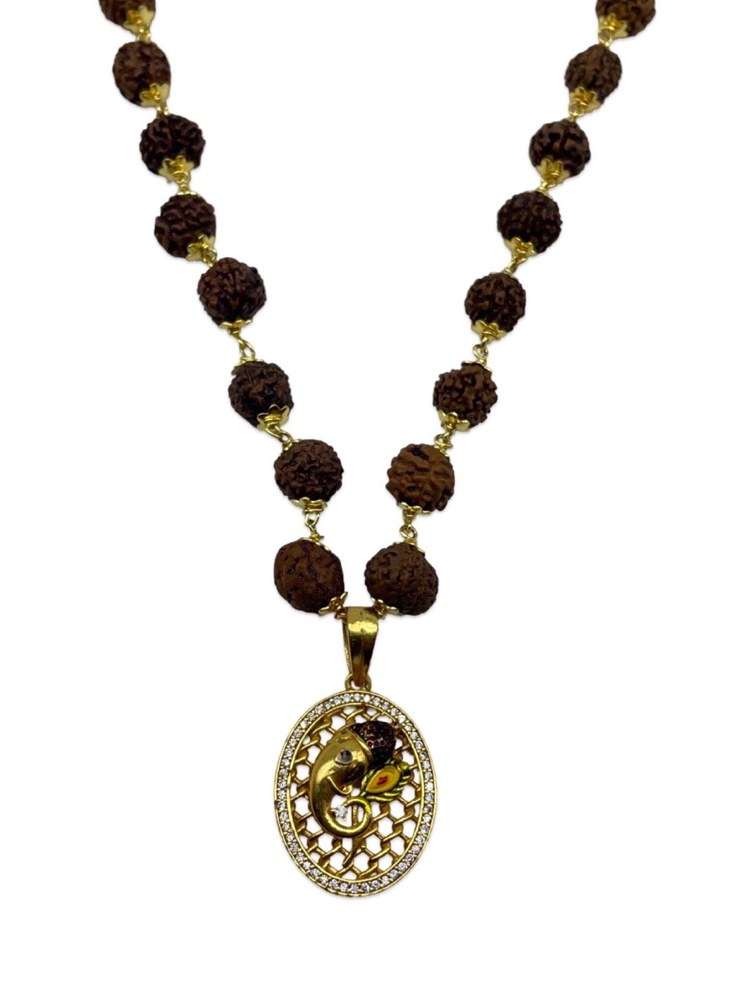 Peacock Feather Mens Rudraksha Mala Necklace