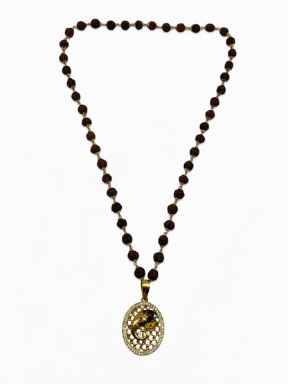 Peacock Feather Mens Rudraksha Mala Necklace