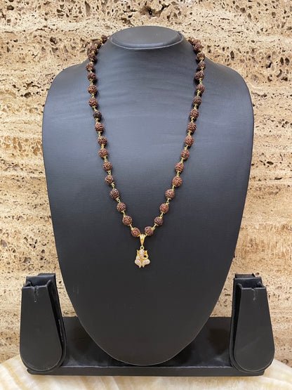 Lord Ganesha AD Mens Rudraksha Mala Necklace