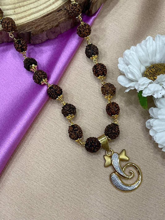 Lord Ganesha Mens Rudraksha Gold Mala Necklace