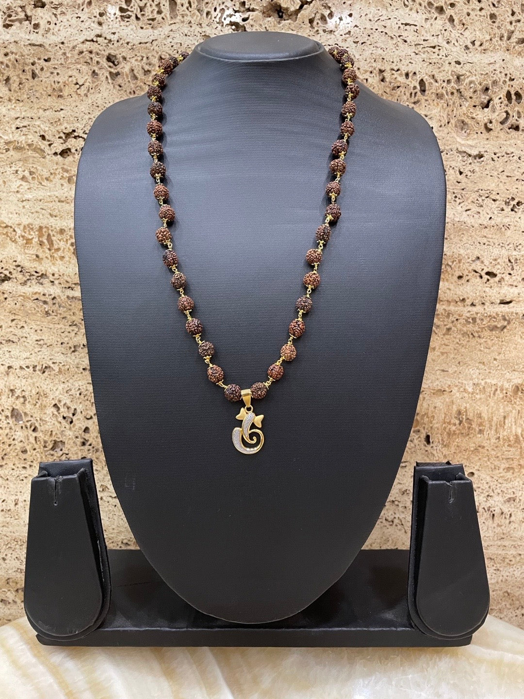 Lord Ganesha Mens Rudraksha Gold Mala Necklace