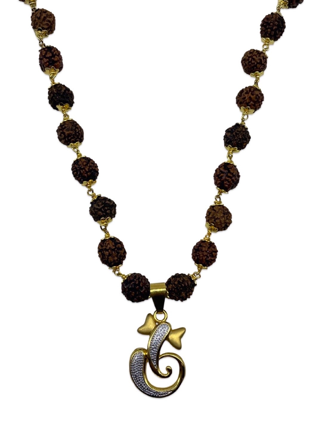 Lord Ganesha Mens Rudraksha Gold Mala Necklace