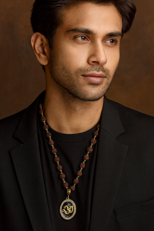 Om AD Mens Rudraksha Gold Mala Necklace
