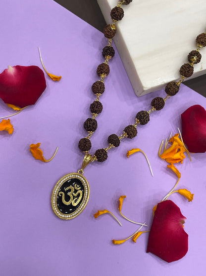 Om AD Mens Rudraksha Gold Mala Necklace