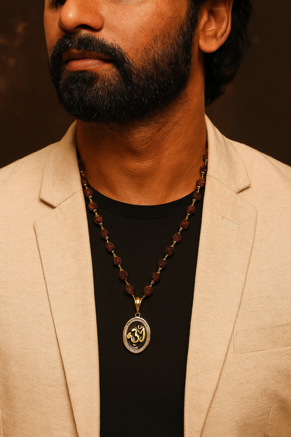 Om AD Mens Rudraksha Gold Mala Necklace