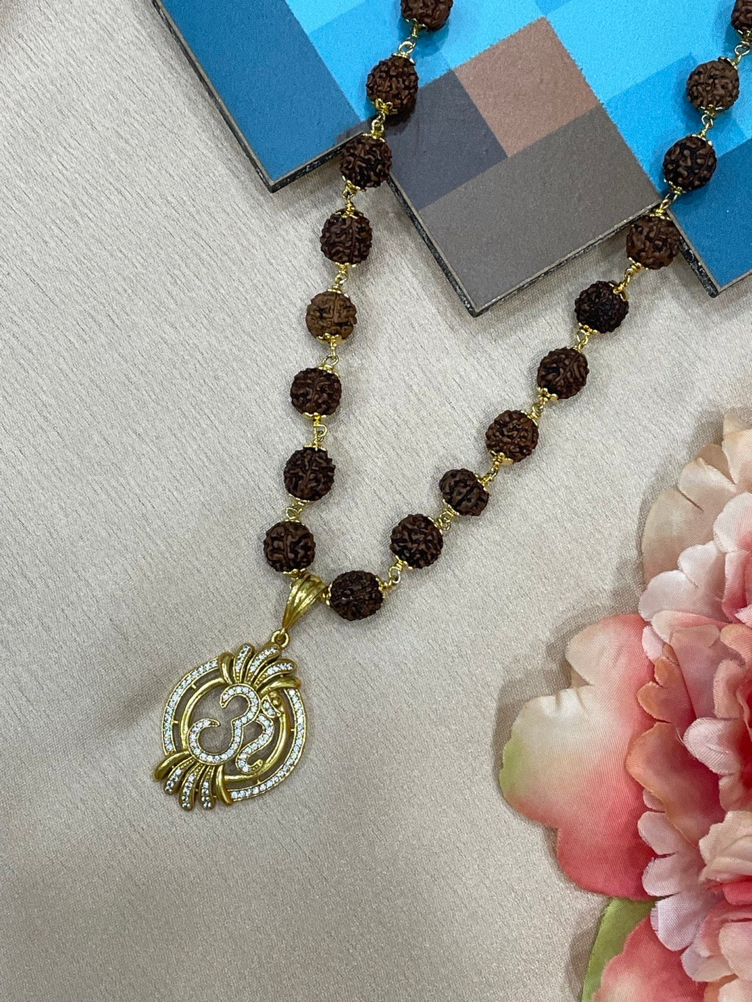 Om AD Mens Rudraksha Mala Necklace