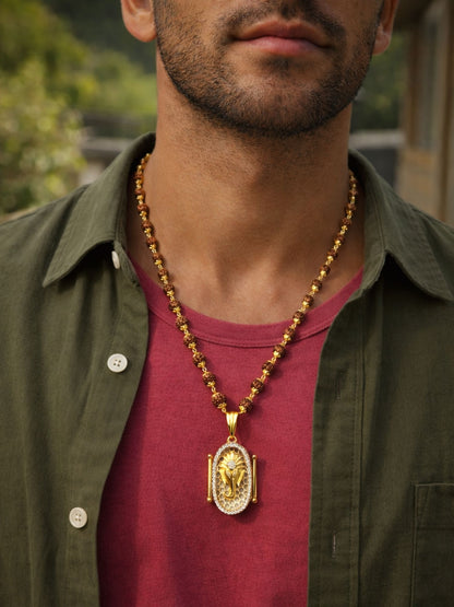 Rudraksha Necklace with Gold-Plated Ganesh Pendant