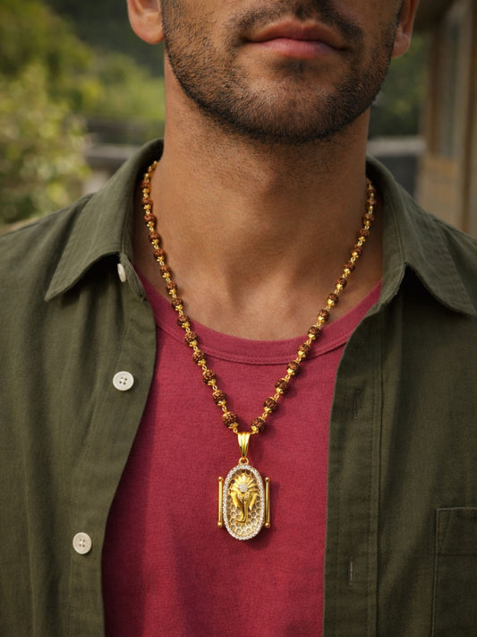 Rudraksha Necklace with Gold-Plated Ganesh Pendant