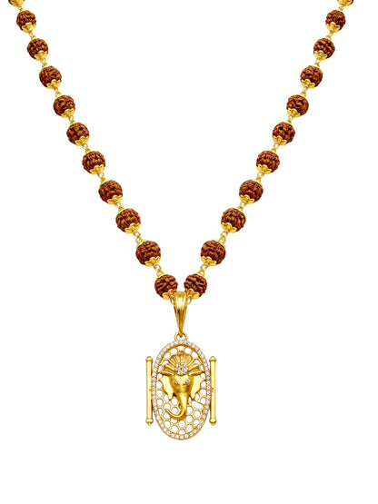 Rudraksha Necklace with Gold-Plated Ganesh Pendant