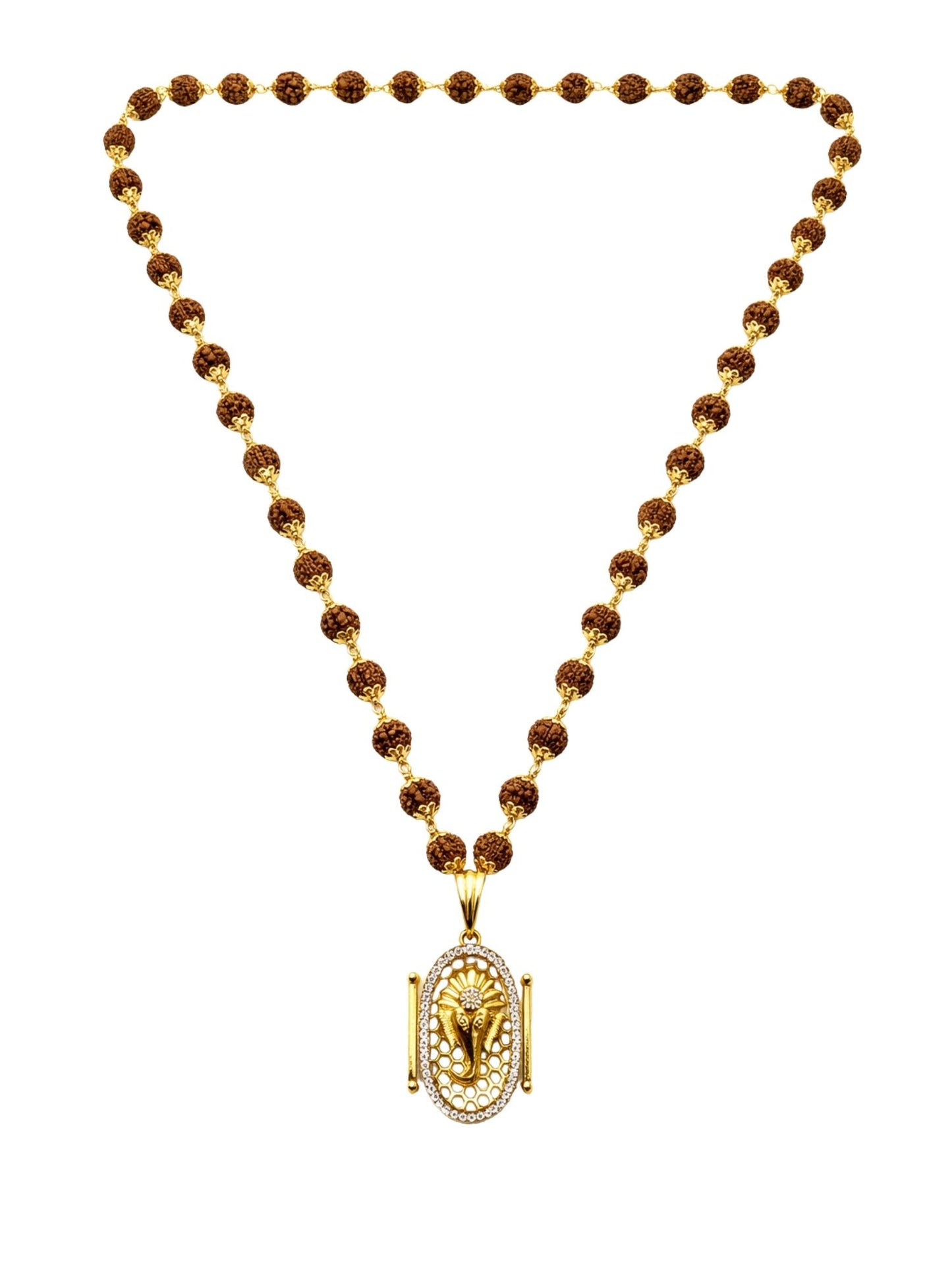 Rudraksha Necklace with Gold-Plated Ganesh Pendant