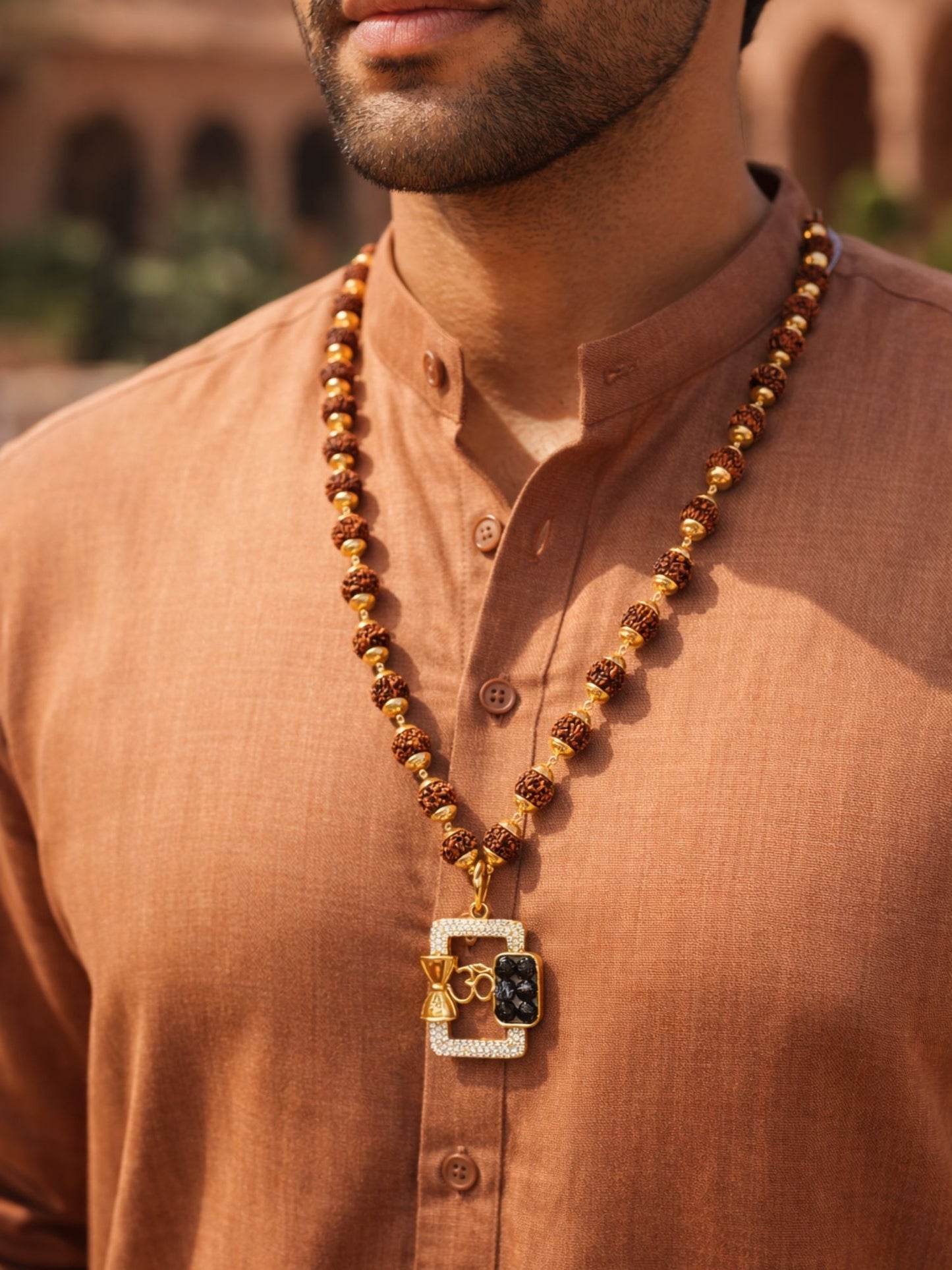Rudraksha Bead Necklace with Om Pendant