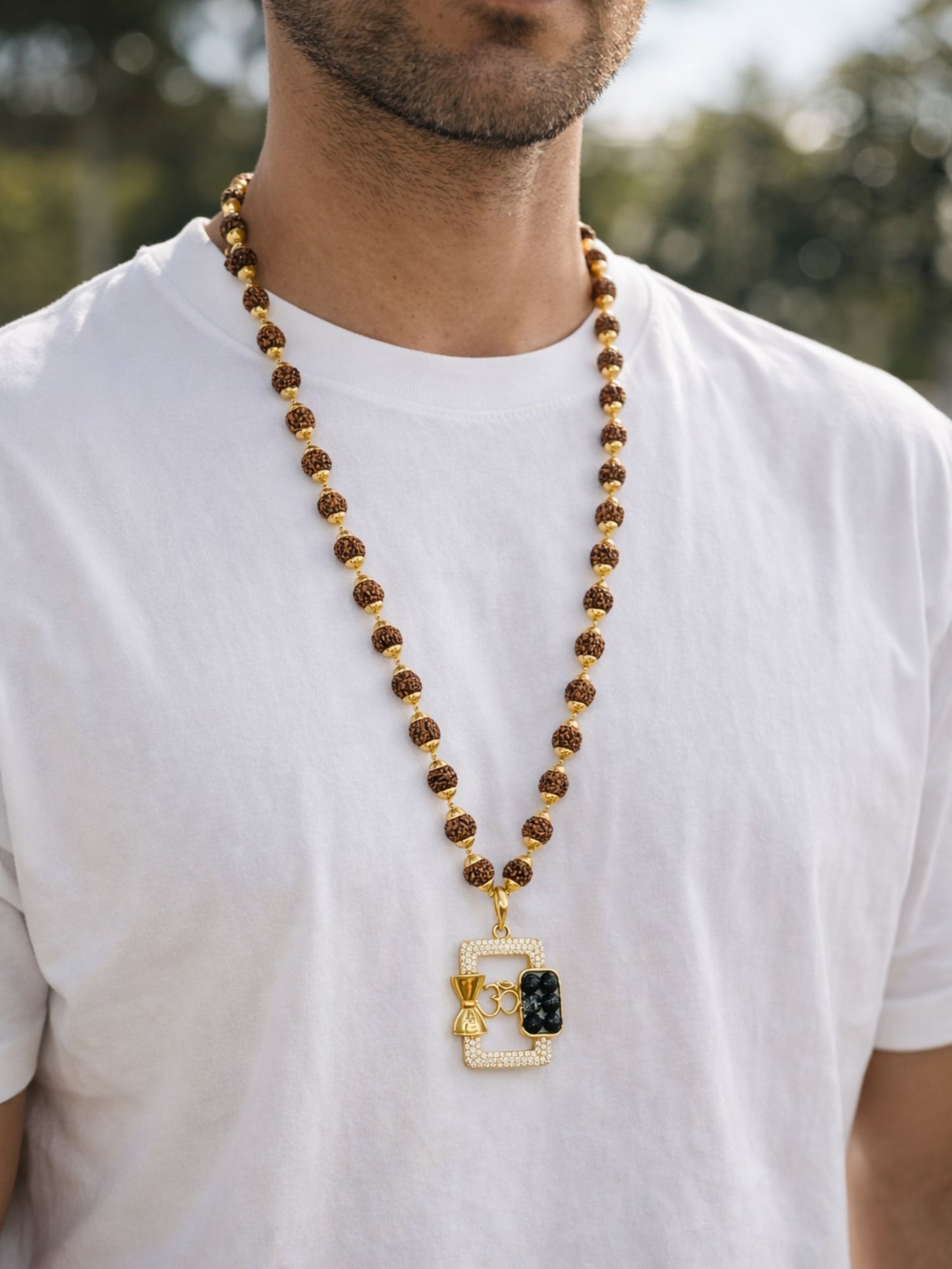 Rudraksha Bead Necklace with Om Pendant