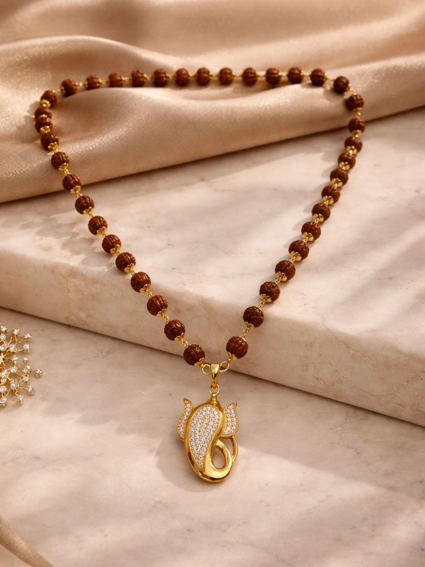 Rudraksha Necklace with AD Ganesha Pendant