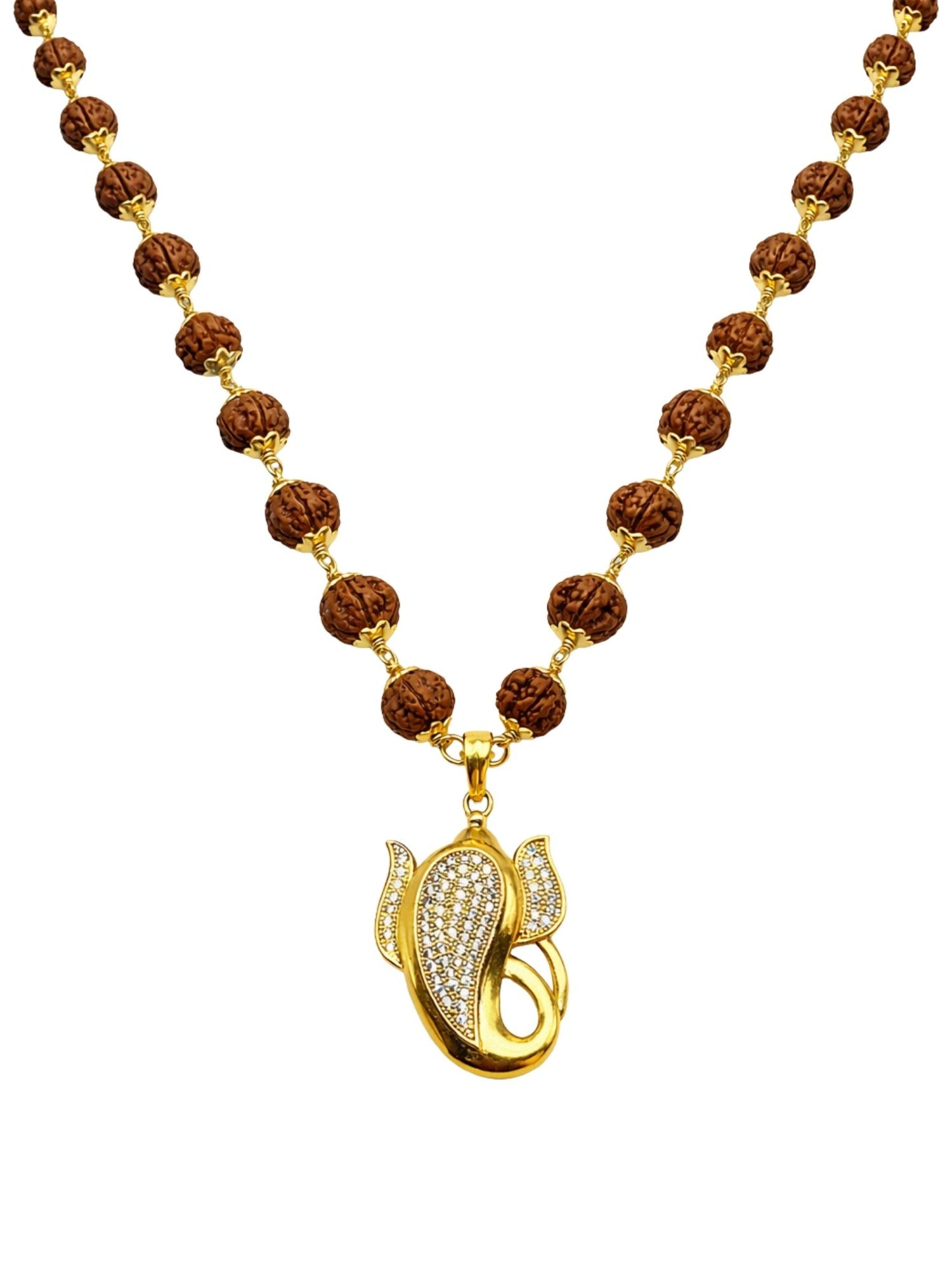 Rudraksha Necklace with AD Ganesha Pendant