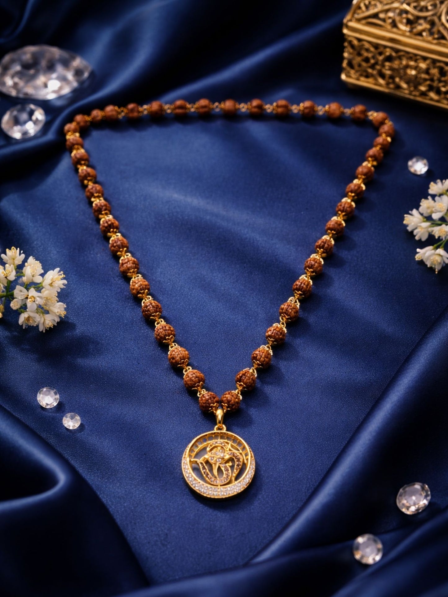 Rudraksha Necklace with American Diamond Ganesh Pendant