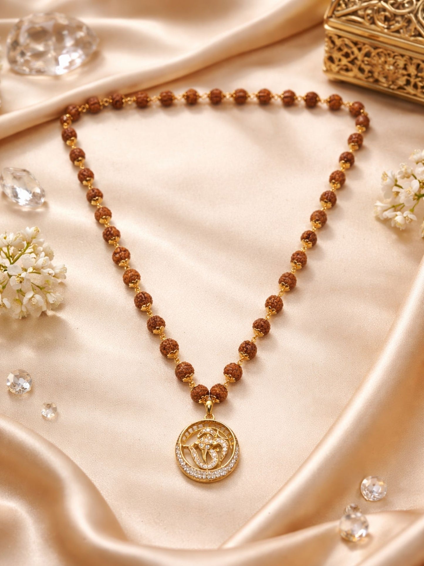 Rudraksha Necklace with American Diamond Ganesh Pendant