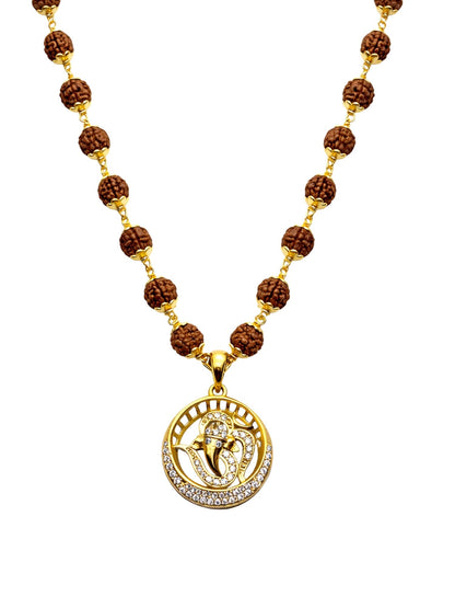 Rudraksha Necklace with American Diamond Ganesh Pendant