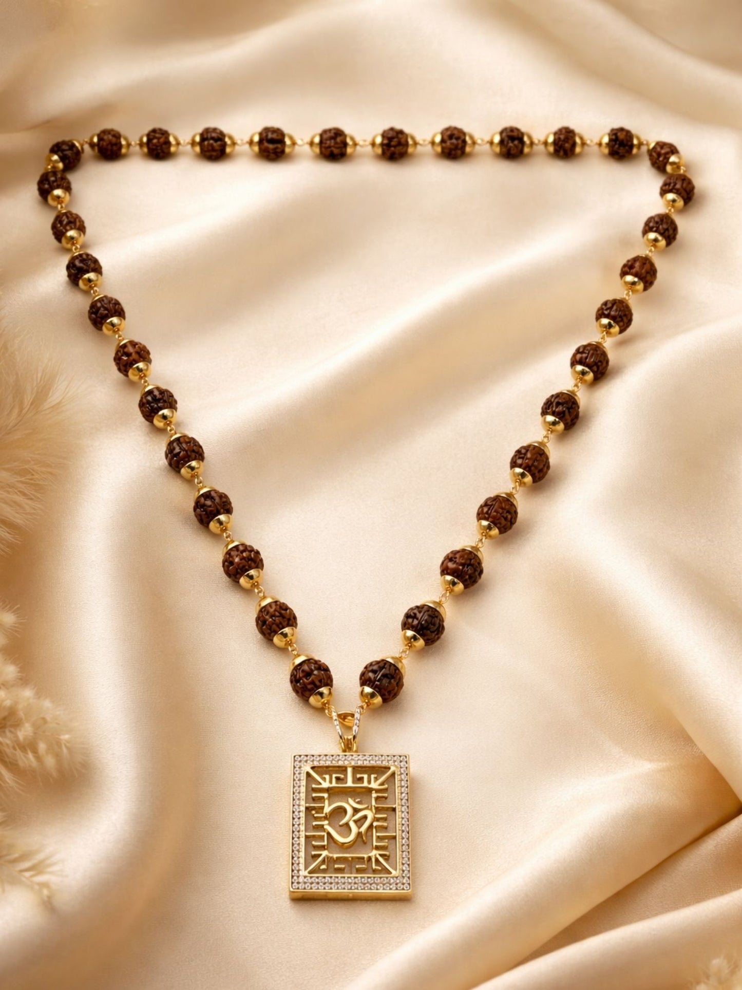 Rudraksha Necklace with Om American Diamond Pendant