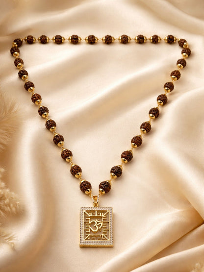 Rudraksha Necklace with Om American Diamond Pendant