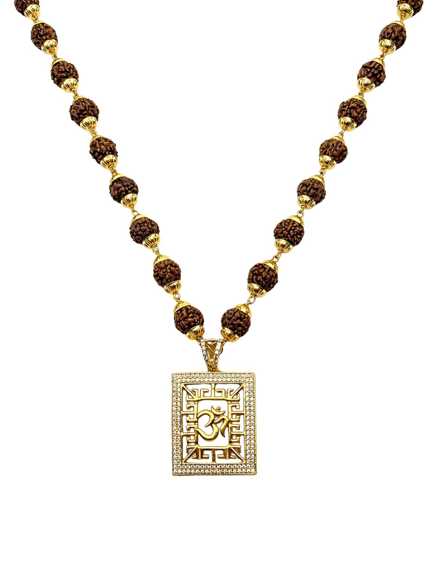 Rudraksha Necklace with Om American Diamond Pendant