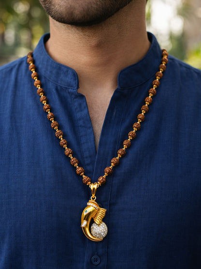 Rudraksha Necklace with Gold Plated Ganesha Pendant