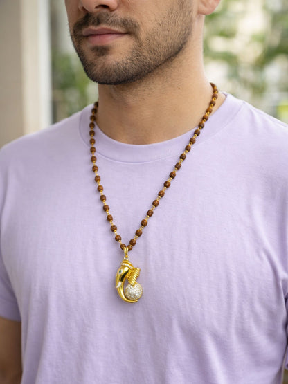 Rudraksha Necklace with Gold Plated Ganesha Pendant
