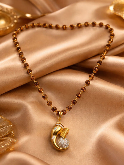 Rudraksha Necklace with Gold Plated Ganesha Pendant