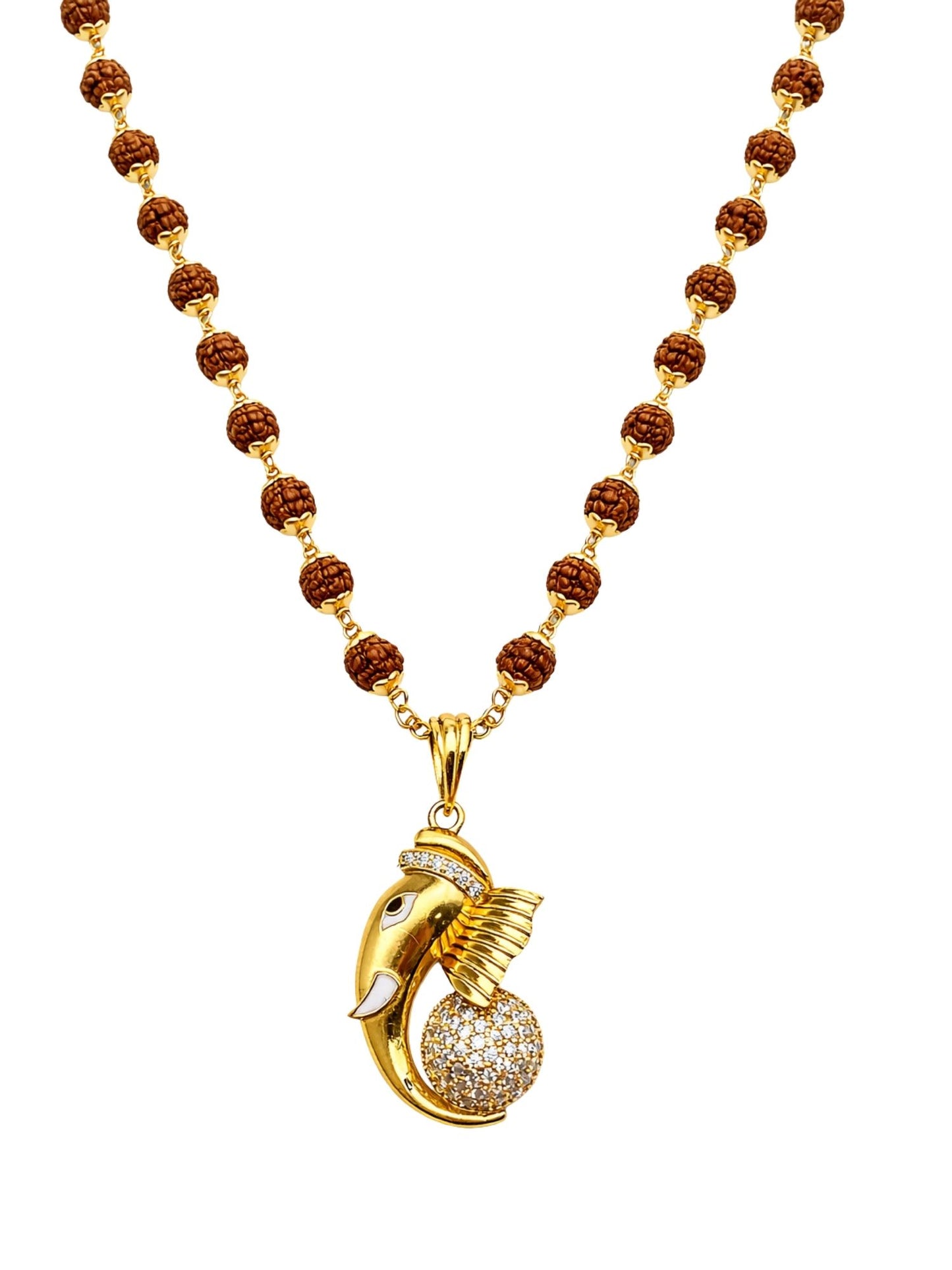 Rudraksha Necklace with Gold Plated Ganesha Pendant