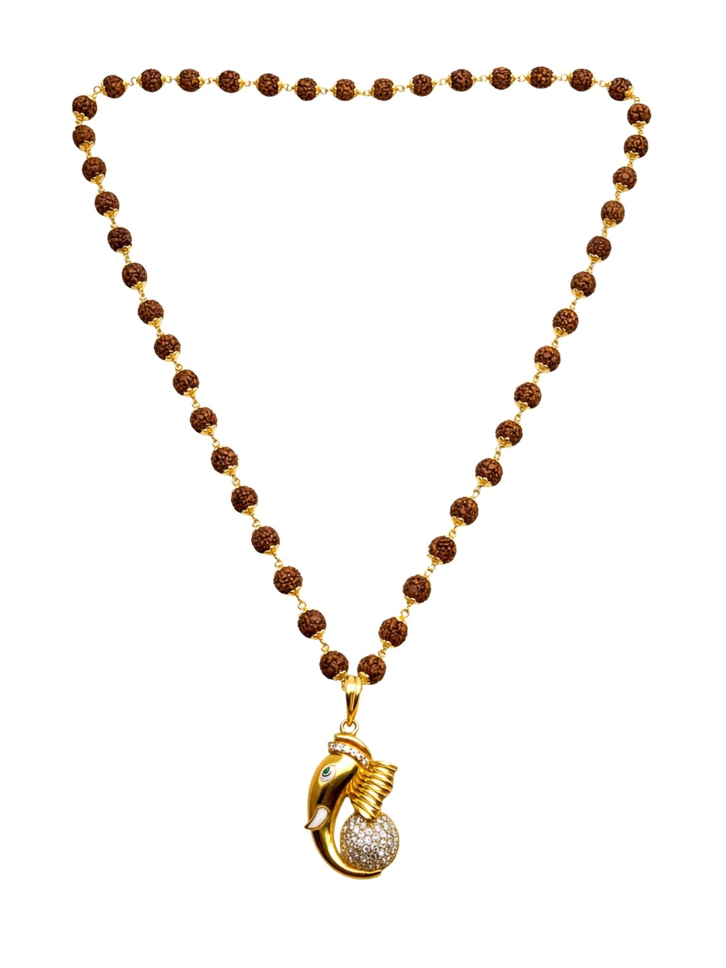 Rudraksha Necklace with Gold Plated Ganesha Pendant
