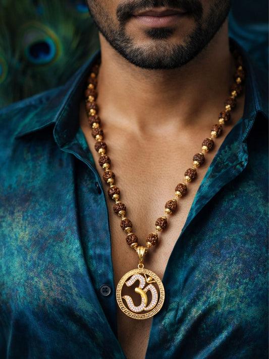 Rudraksha Necklace with American Diamond Om Pendant